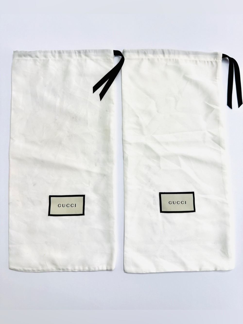 Gucci White Satin Dust Bags Set of 2-Authentic Storage Bag with Drawstring 17x8 - Picture 2 of 14